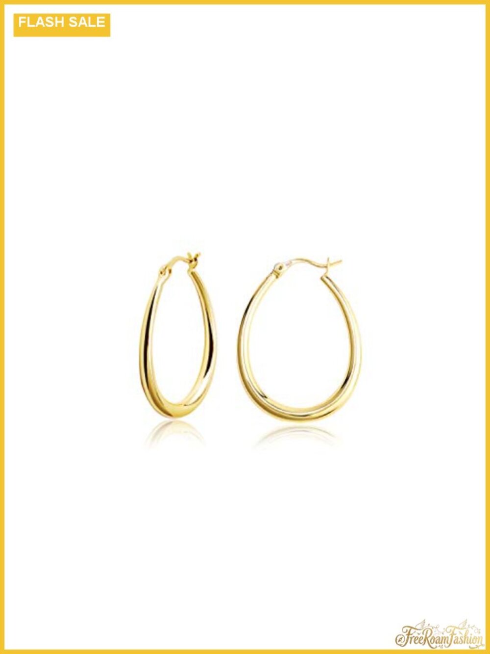 14K Gold Plated 925 Sterling Silver Oval Hoop Earrings Hypoallergenic Women's